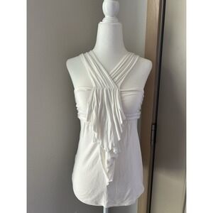 Express White Ruffle Stretch Halter Top Y2K Club Party Fairy Beach Boho